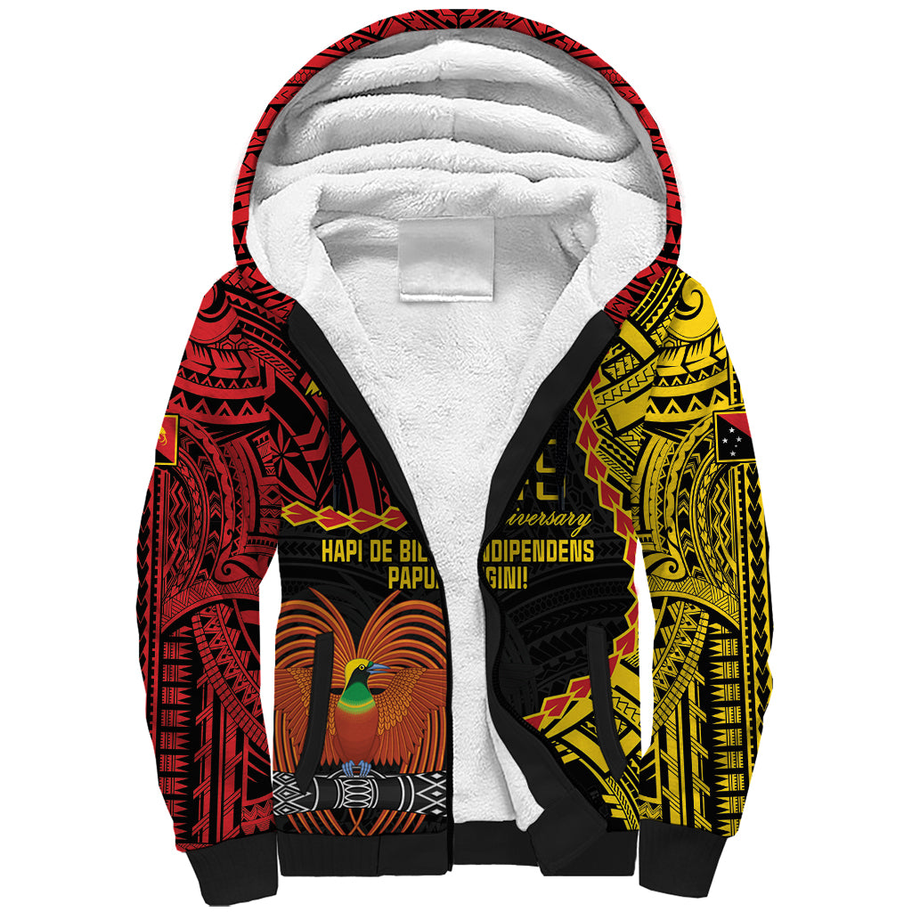 Personalised Papua New Guinea 49th Anniversary Sherpa Hoodie Hapi De bilong Indipendens Papua Niugini