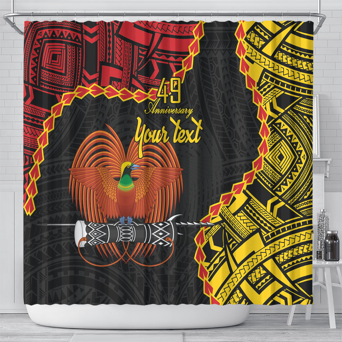 Personalised Papua New Guinea 49th Anniversary Shower Curtain Hapi De bilong Indipendens Papua Niugini