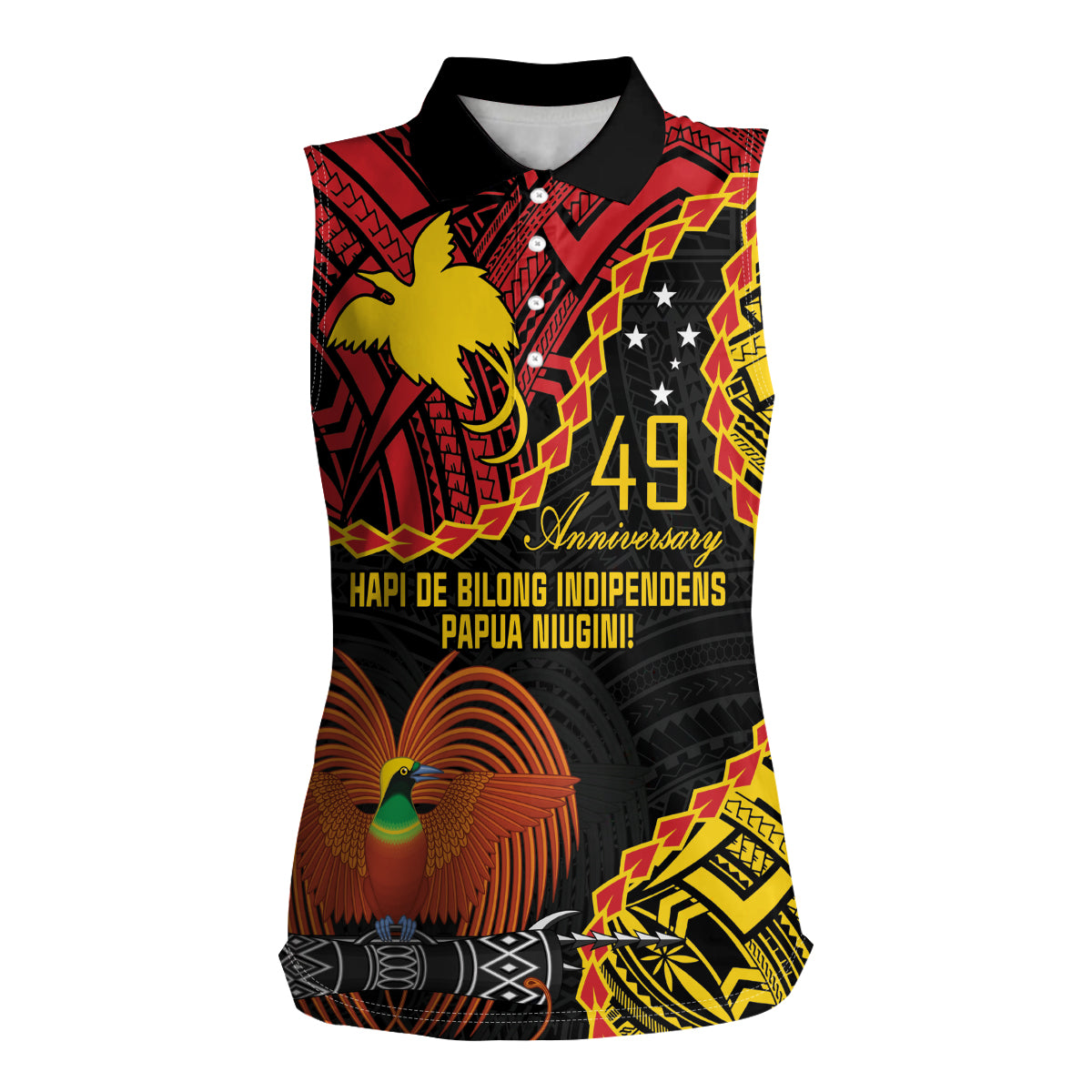 Personalised Papua New Guinea 49th Anniversary Women Sleeveless Polo Shirt Hapi De bilong Indipendens Papua Niugini