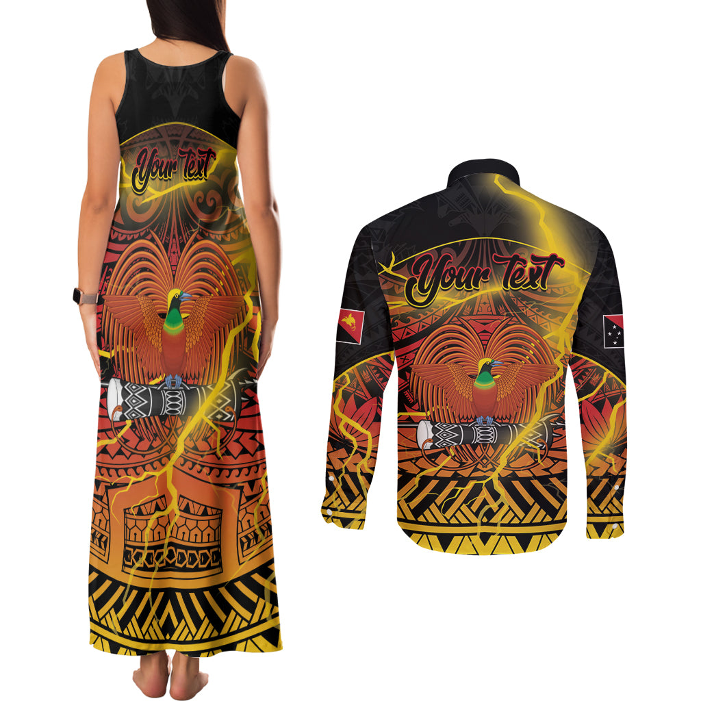 Personalised Papua New Guinea 49th Anniversary Couples Matching Tank Maxi Dress and Long Sleeve Button Shirt Bird of Paradise Unity In Diversity