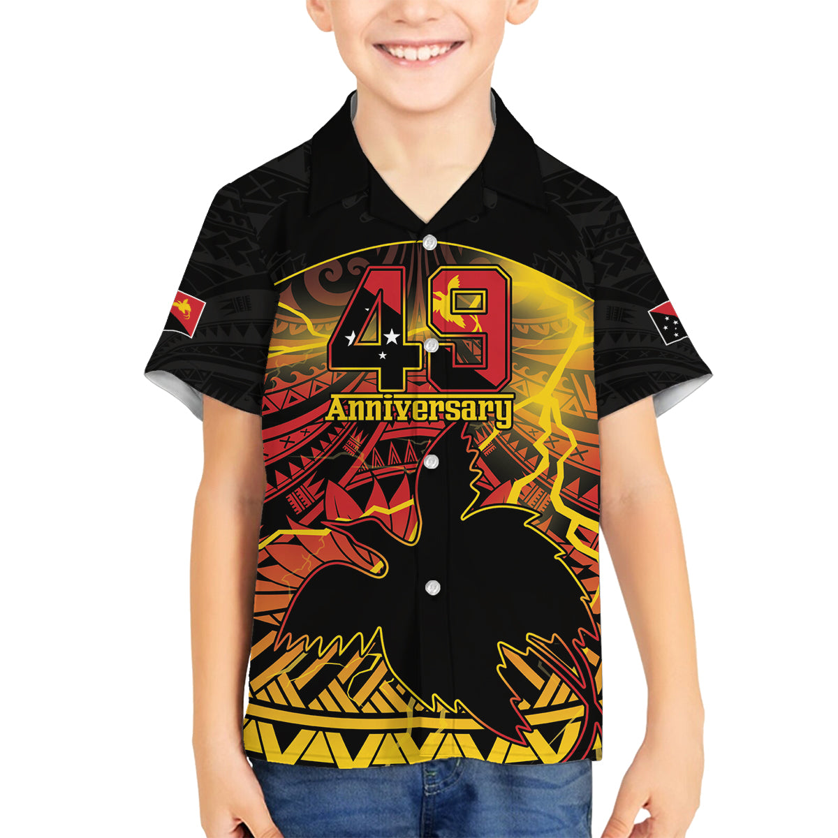 Personalised Papua New Guinea 49th Anniversary Family Matching Tank Maxi Dress and Hawaiian Shirt Bird of Paradise Unity In Diversity