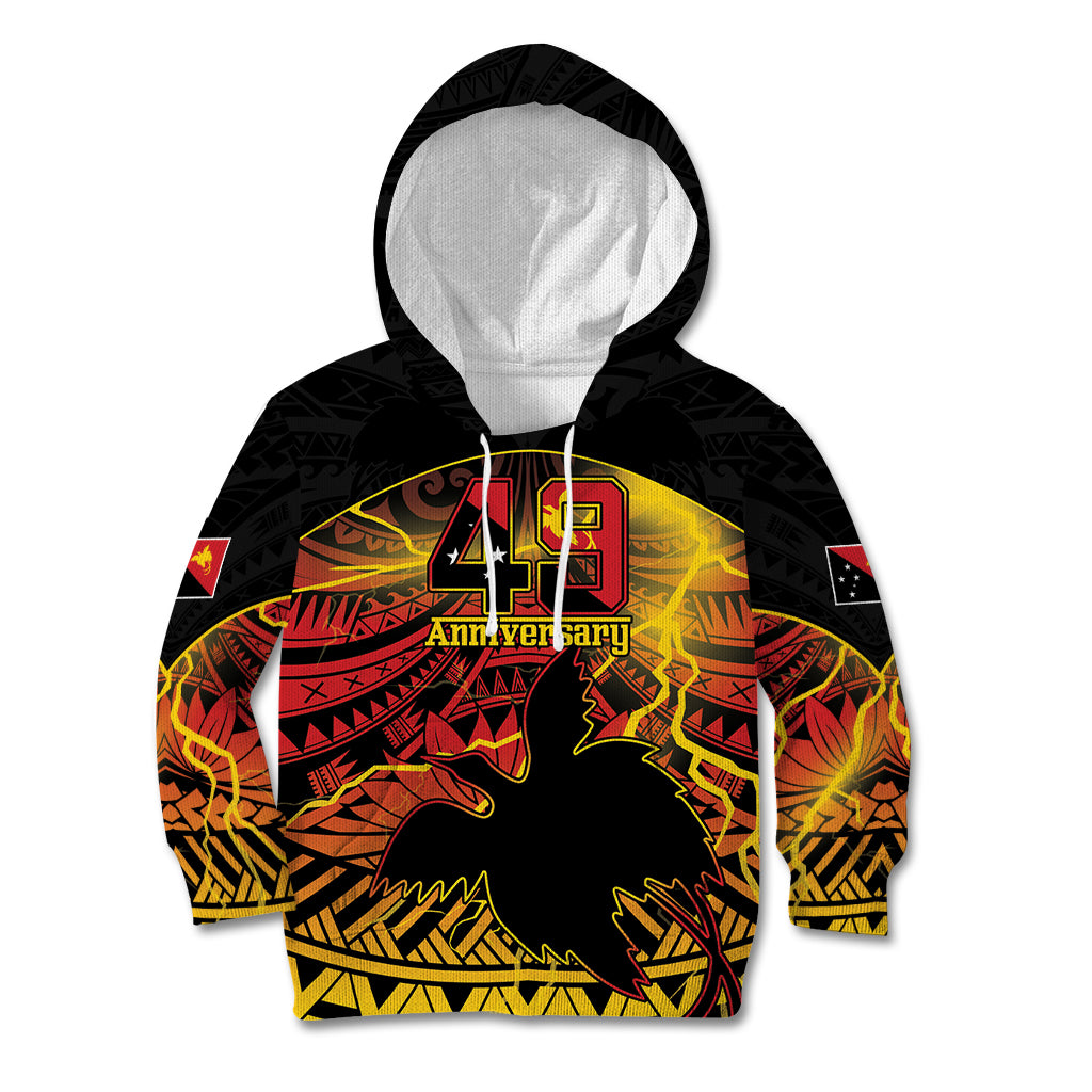 Personalised Papua New Guinea 49th Anniversary Kid Hoodie Bird of Paradise Unity In Diversity LT9 Hoodie Black - Polynesian Pride
