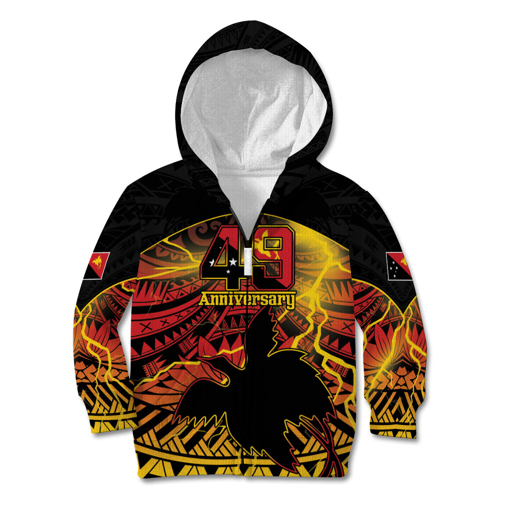 Personalised Papua New Guinea 49th Anniversary Kid Hoodie Bird of Paradise Unity In Diversity LT9 Zip Hoodie Black - Polynesian Pride
