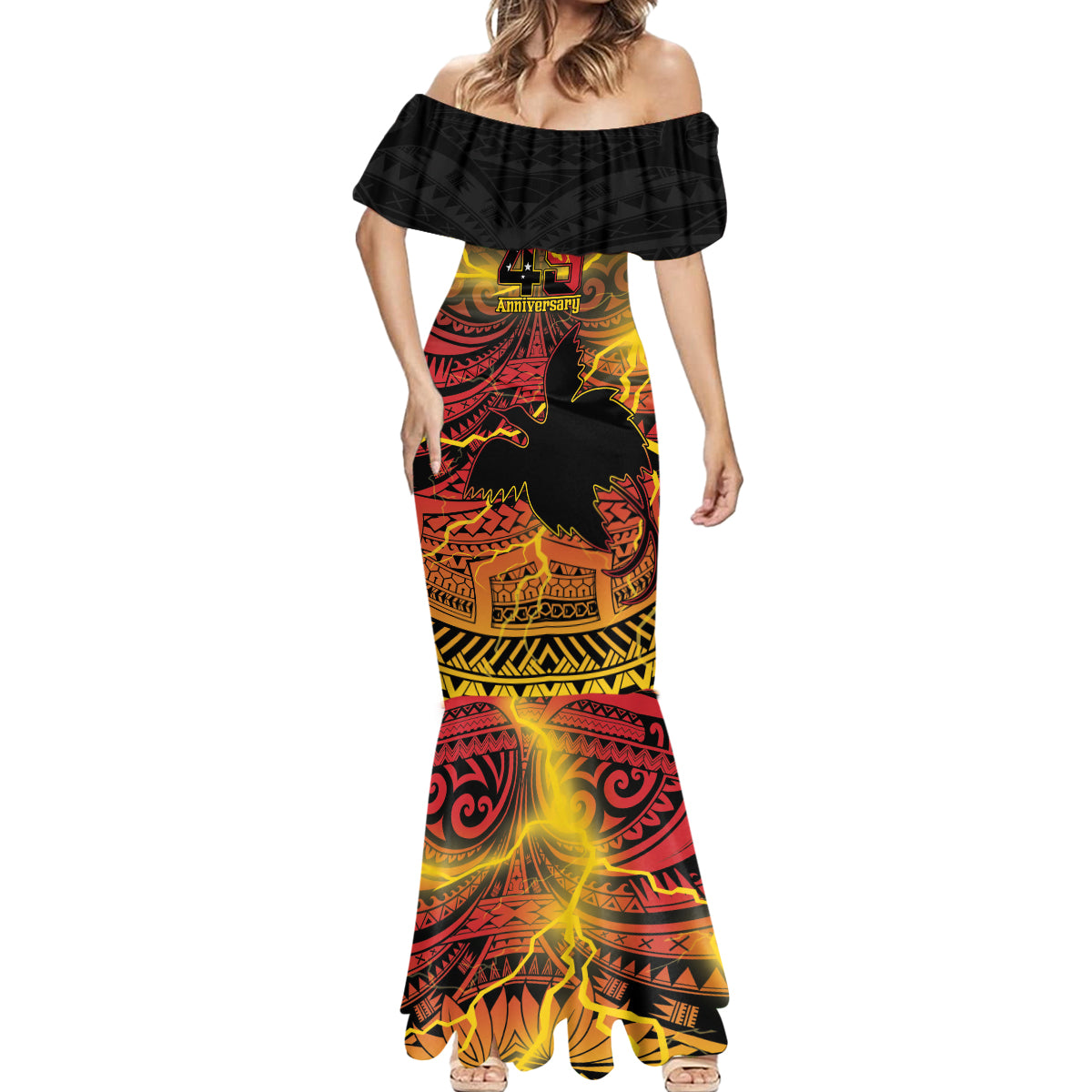 Personalised Papua New Guinea 49th Anniversary Mermaid Dress Bird of Paradise Unity In Diversity