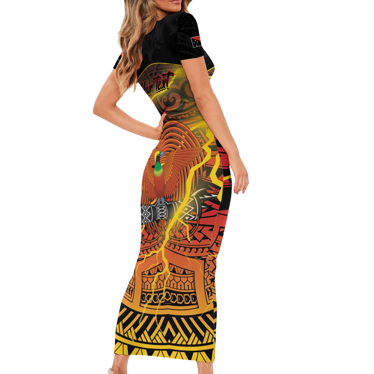 Personalised Papua New Guinea 49th Anniversary Short Sleeve Bodycon Dress Bird of Paradise Unity In Diversity