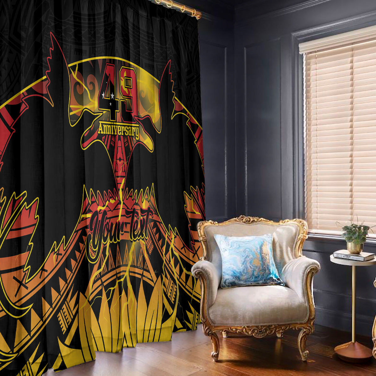 Personalised Papua New Guinea 49th Anniversary Window Curtain Bird of Paradise Unity In Diversity