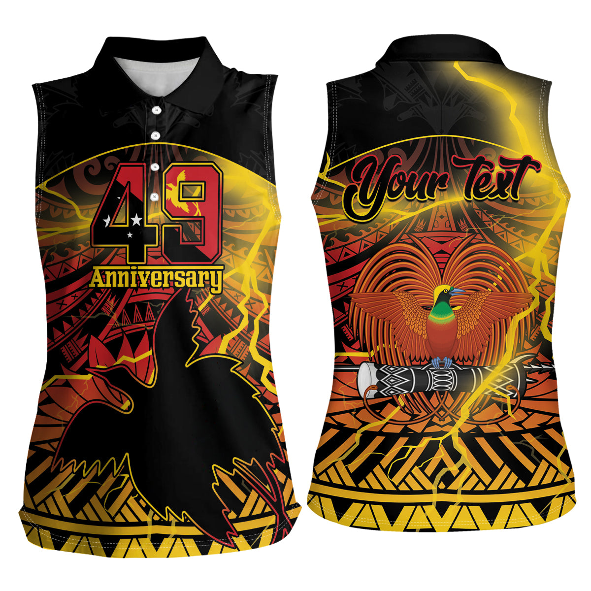 Personalised Papua New Guinea 49th Anniversary Women Sleeveless Polo Shirt Bird of Paradise Unity In Diversity