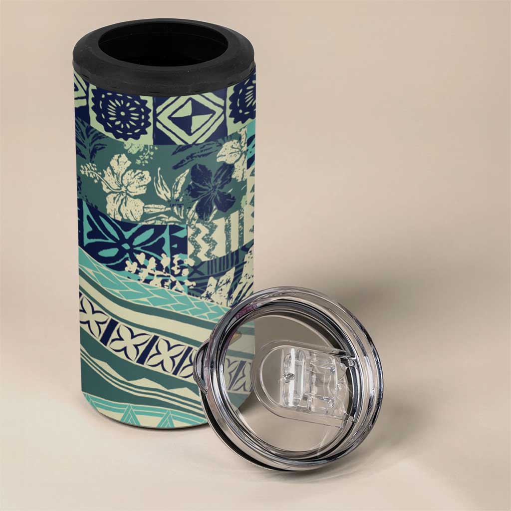 Hawaiian Hibiscus Tribal Vintage Motif 4 in 1 Can Cooler Tumbler Ver 1
