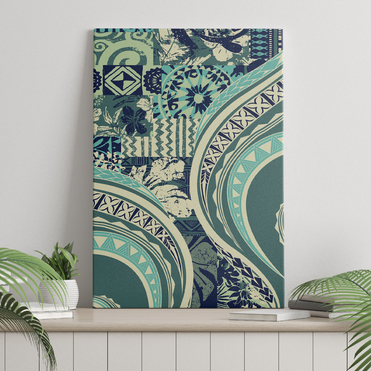 Hawaiian Hibiscus Tribal Vintage Motif Canvas Wall Art Ver 1