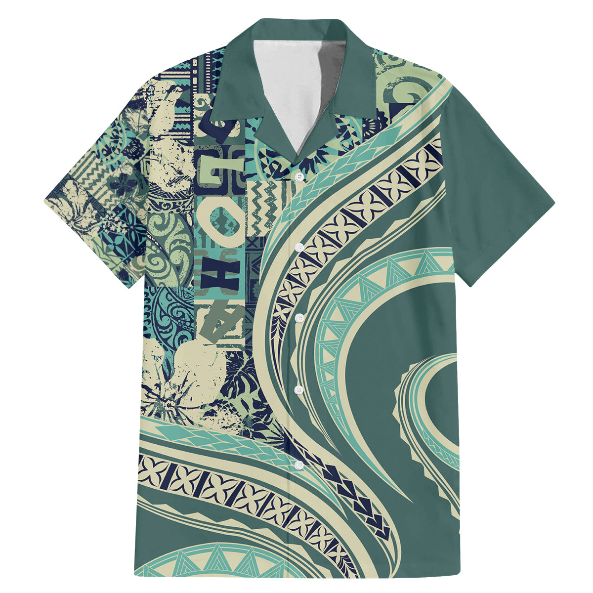 Hawaiian Hibiscus Tribal Vintage Motif Family Matching Mermaid Dress and Hawaiian Shirt Ver 1