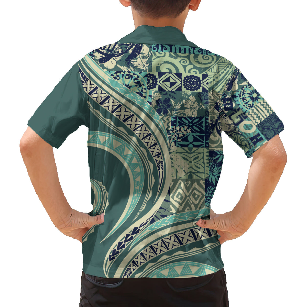 Hawaiian Hibiscus Tribal Vintage Motif Family Matching Puletasi and Hawaiian Shirt Ver 1