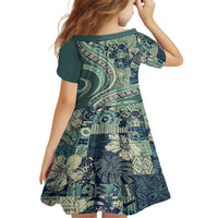 Hawaiian Hibiscus Tribal Vintage Motif Family Matching Short Sleeve Bodycon Dress and Hawaiian Shirt Ver 1