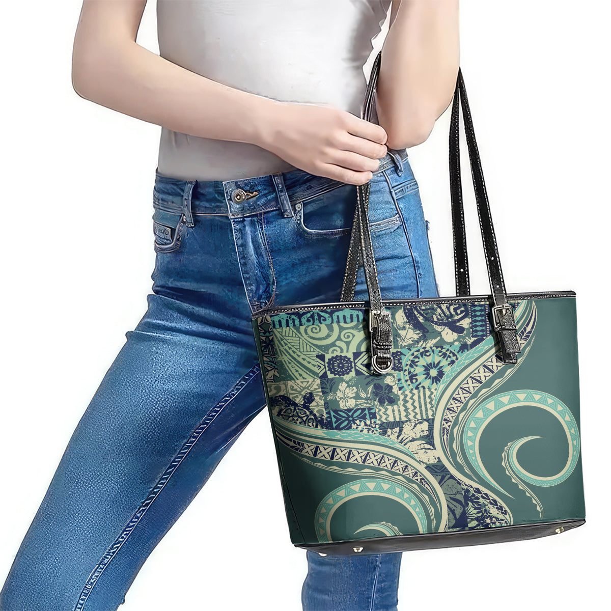 Hawaiian Hibiscus Tribal Vintage Motif Leather Tote Bag Ver 1