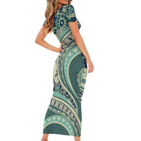 Hawaiian Hibiscus Tribal Vintage Motif Short Sleeve Bodycon Dress Ver 1