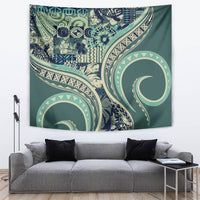 Hawaiian Hibiscus Tribal Vintage Motif Tapestry Ver 1 LT9 Sea Green - Polynesian Pride