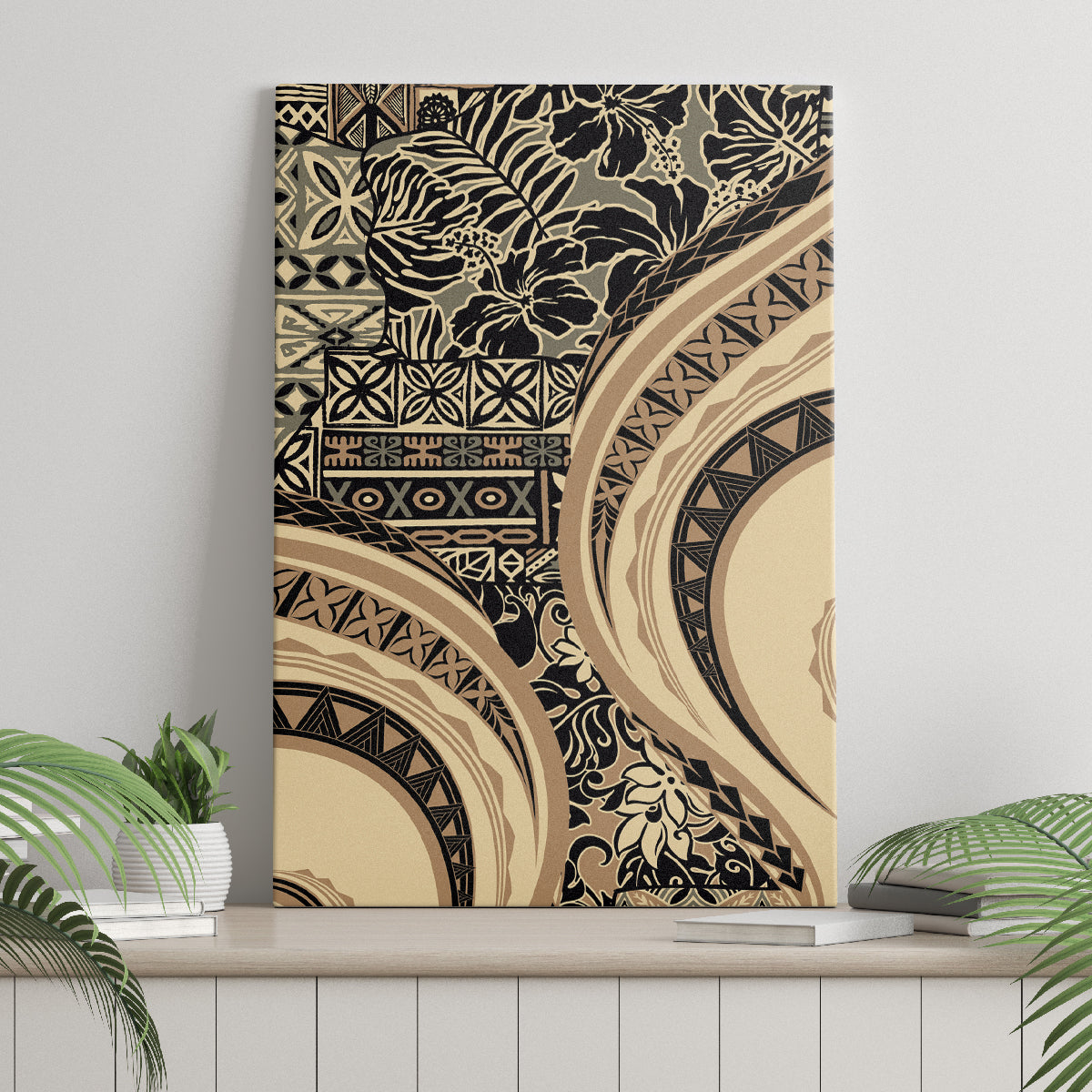 Hawaiian Hibiscus Tribal Vintage Motif Canvas Wall Art Ver 2