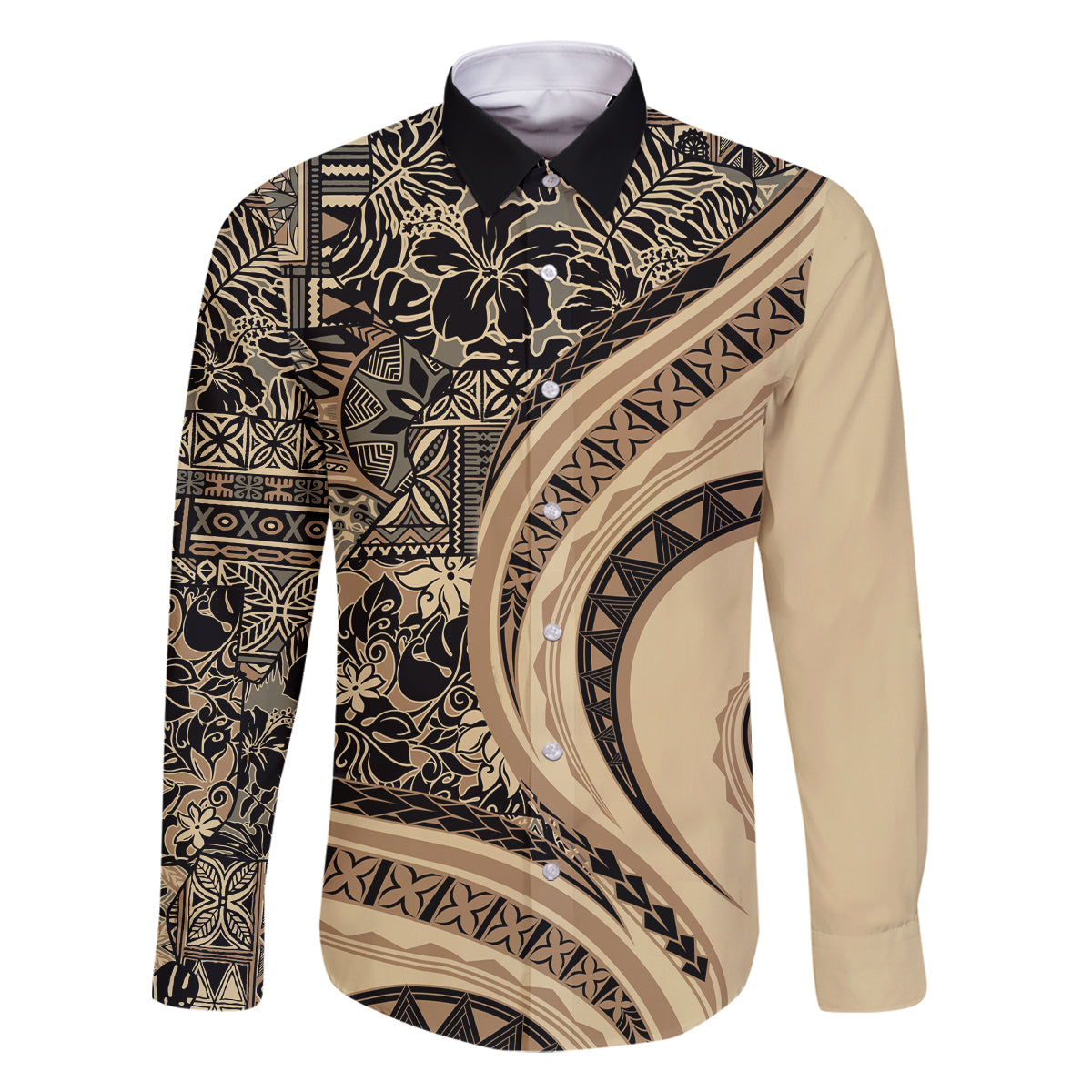 Hawaiian Hibiscus Tribal Vintage Motif Family Matching Long Sleeve Bodycon Dress and Hawaiian Shirt Ver 2