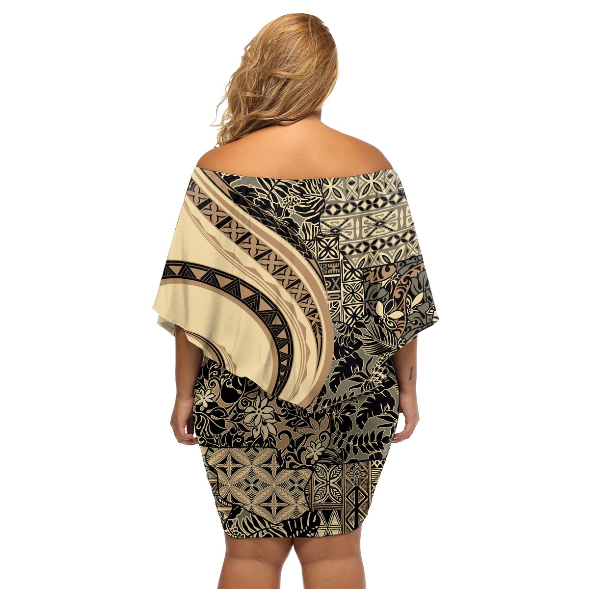 Hawaiian Hibiscus Tribal Vintage Motif Off Shoulder Short Dress Ver 2