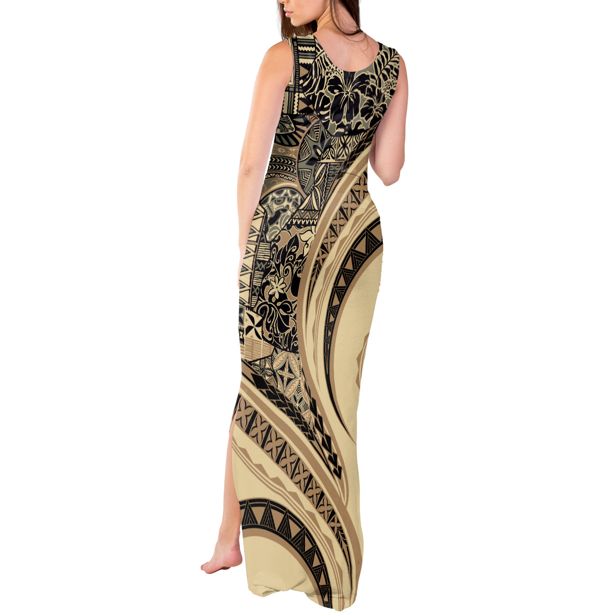 Hawaiian Hibiscus Tribal Vintage Motif Tank Maxi Dress Ver 2