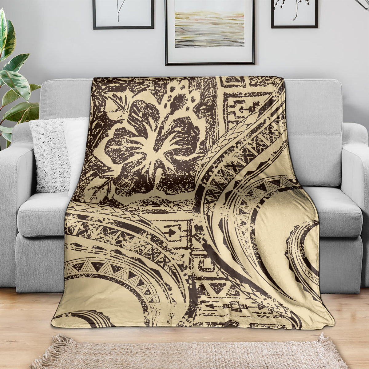 Hawaiian Hibiscus Tribal Vintage Motif Blanket Ver 3