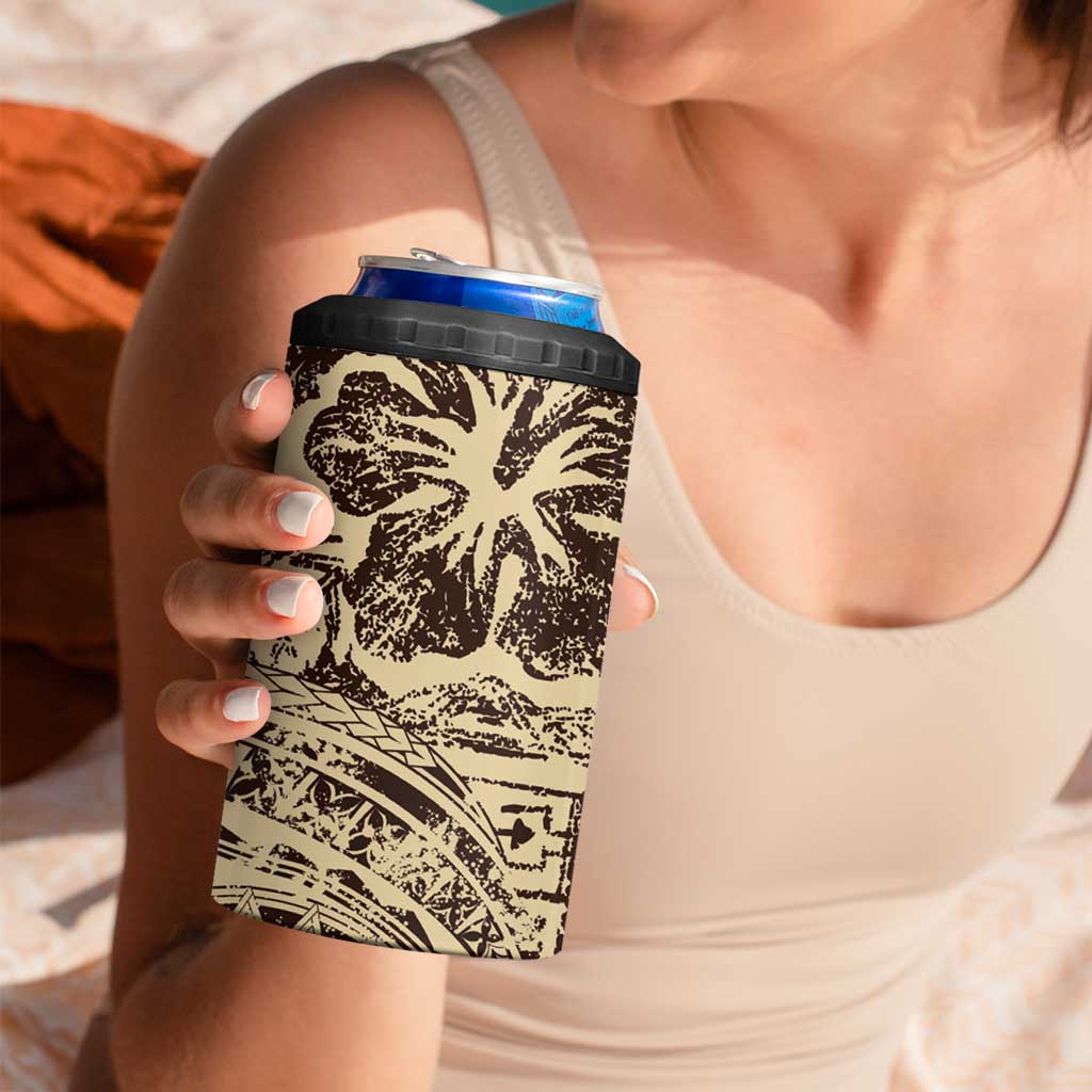 Hawaiian Hibiscus Tribal Vintage Motif 4 in 1 Can Cooler Tumbler Ver 3