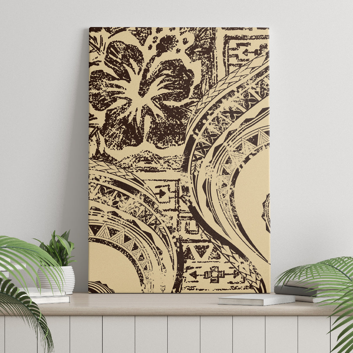 Hawaiian Hibiscus Tribal Vintage Motif Canvas Wall Art Ver 3