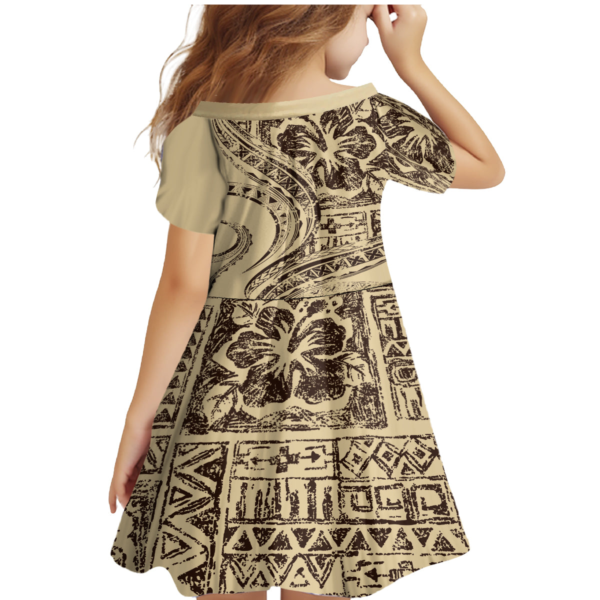 Hawaiian Hibiscus Tribal Vintage Motif Family Matching Mermaid Dress and Hawaiian Shirt Ver 3