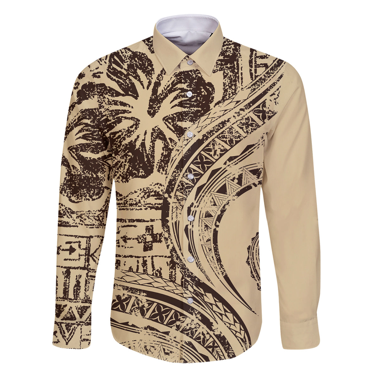 Hawaiian Hibiscus Tribal Vintage Motif Family Matching Off The Shoulder Long Sleeve Dress and Hawaiian Shirt Ver 3