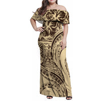 Hawaiian Hibiscus Tribal Vintage Motif Family Matching Off Shoulder Maxi Dress and Hawaiian Shirt Ver 3