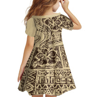 Hawaiian Hibiscus Tribal Vintage Motif Kid Short Sleeve Dress Ver 3 LT9 - Polynesian Pride