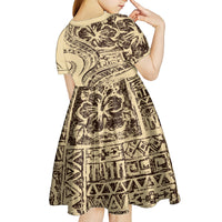 Hawaiian Hibiscus Tribal Vintage Motif Kid Short Sleeve Dress Ver 3 LT9 - Polynesian Pride