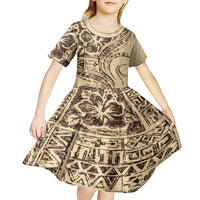 Hawaiian Hibiscus Tribal Vintage Motif Kid Short Sleeve Dress Ver 3 LT9 - Polynesian Pride