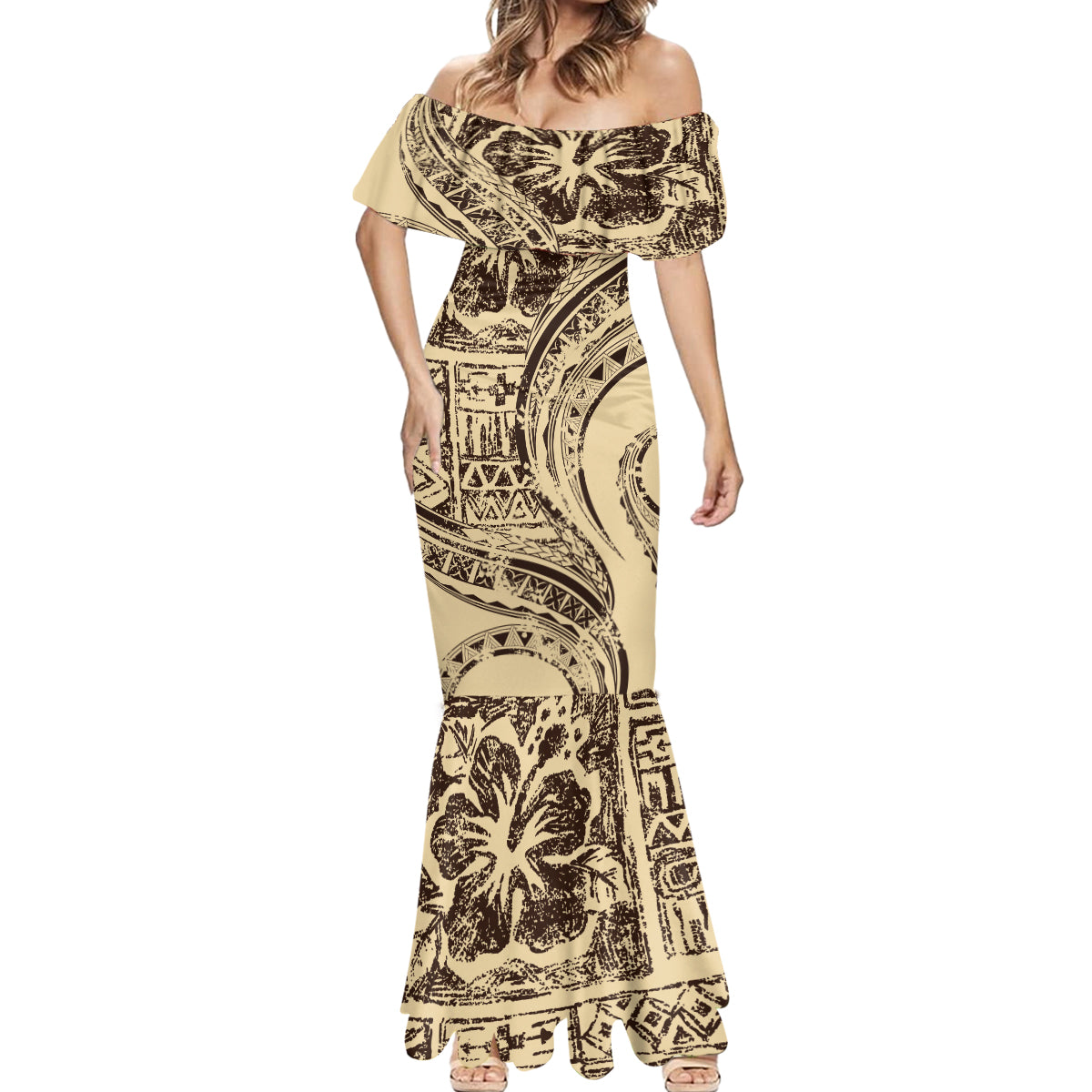 Hawaiian Hibiscus Tribal Vintage Motif Mermaid Dress Ver 3
