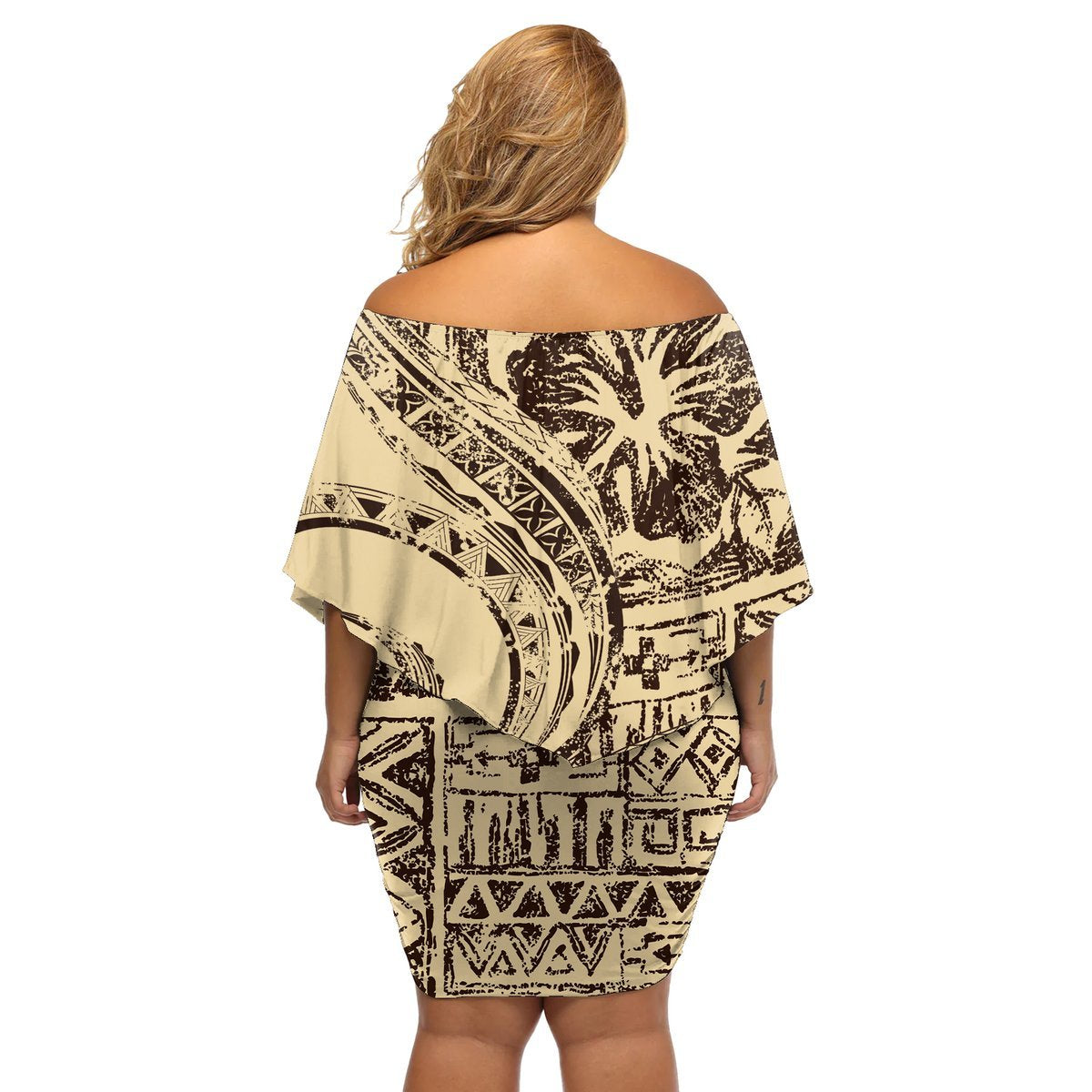 Hawaiian Hibiscus Tribal Vintage Motif Off Shoulder Short Dress Ver 3 LT9 - Polynesian Pride