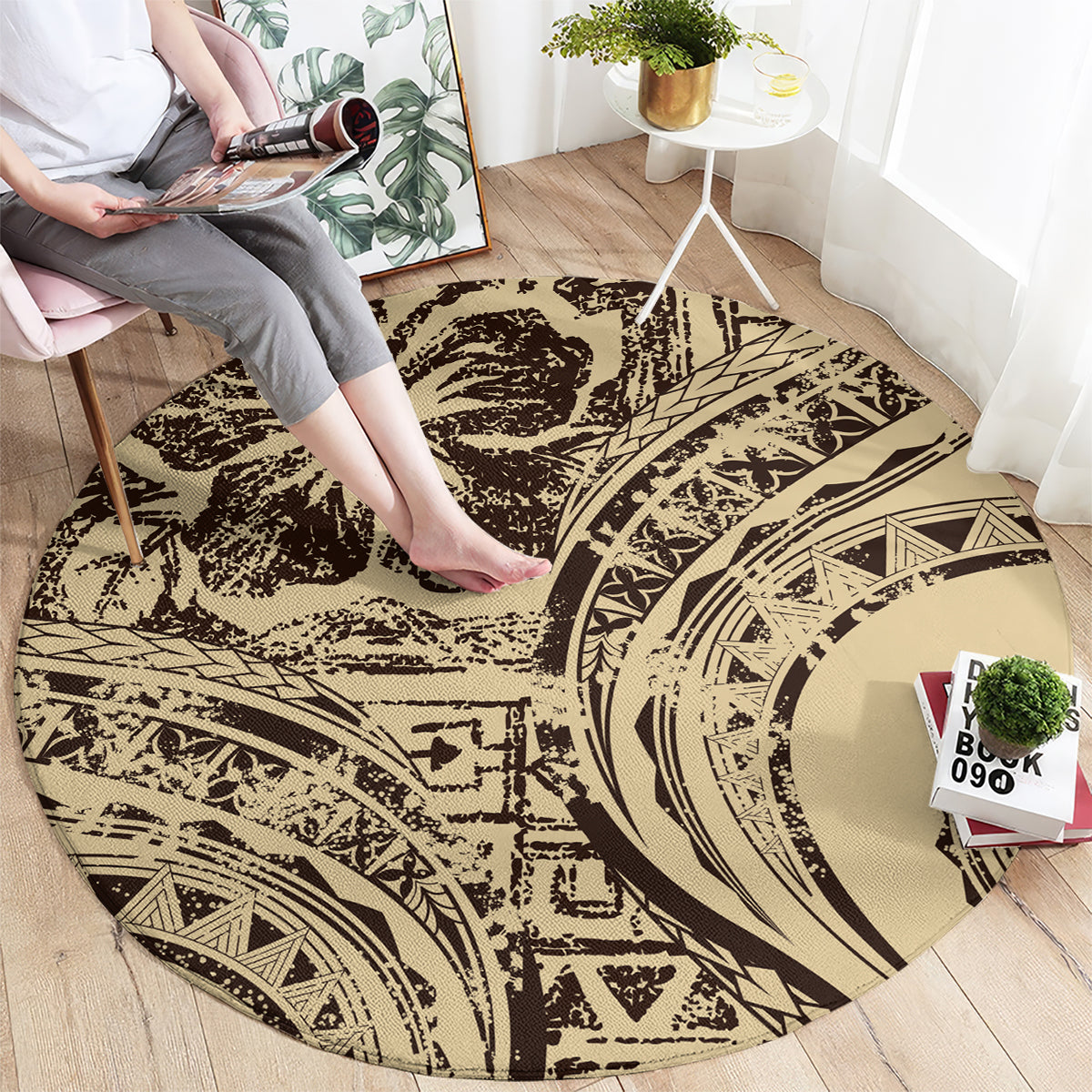 Hawaiian Hibiscus Tribal Vintage Motif Round Carpet Ver 3 LT9 - Polynesian Pride