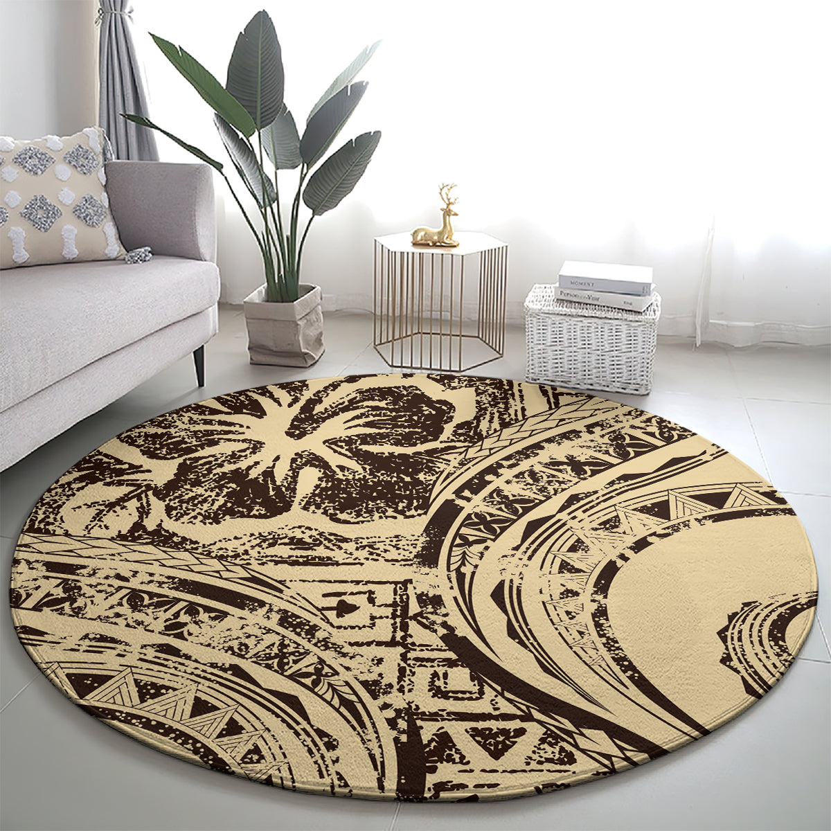 Hawaiian Hibiscus Tribal Vintage Motif Round Carpet Ver 3 LT9 - Polynesian Pride