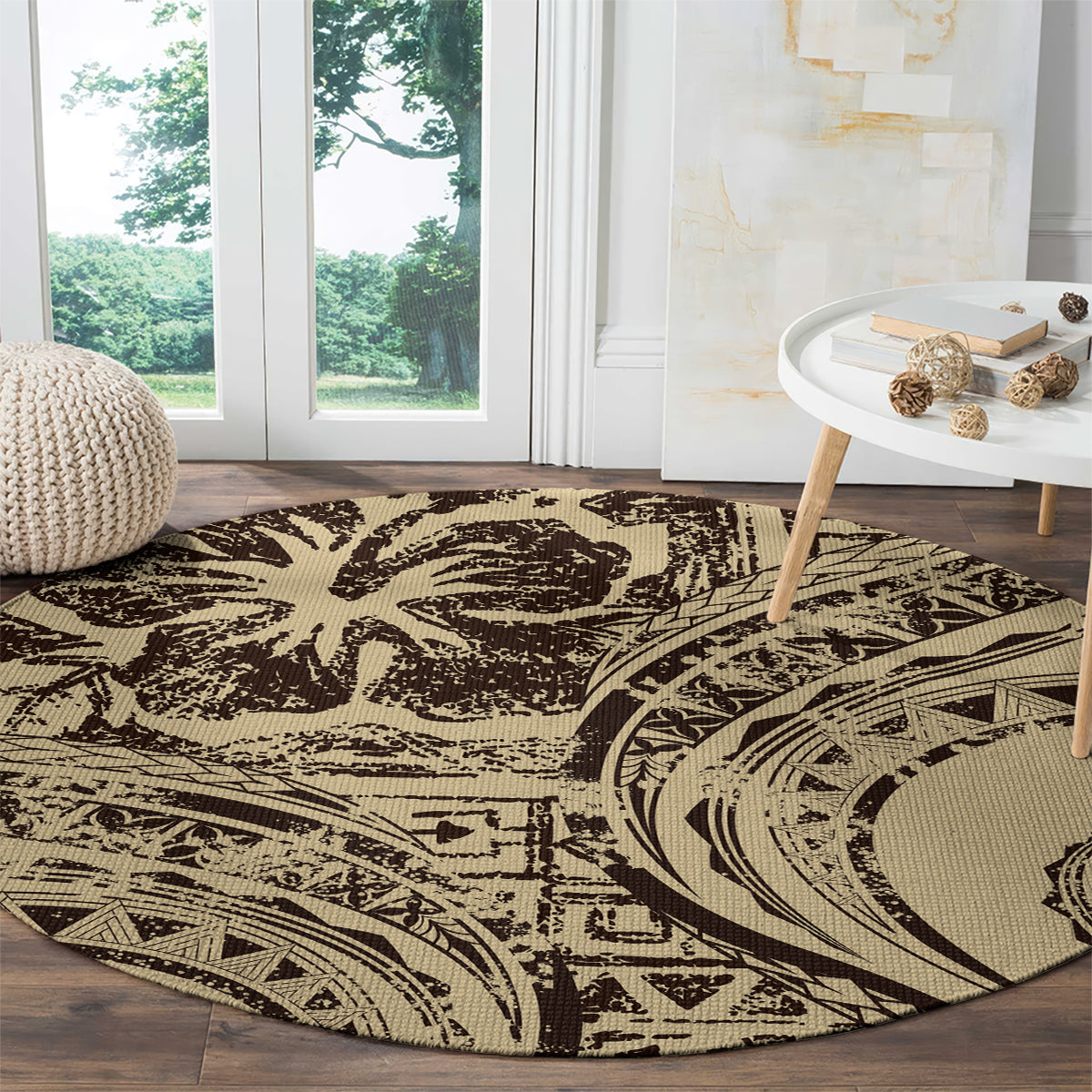 Hawaiian Hibiscus Tribal Vintage Motif Round Carpet Ver 3 LT9 - Polynesian Pride