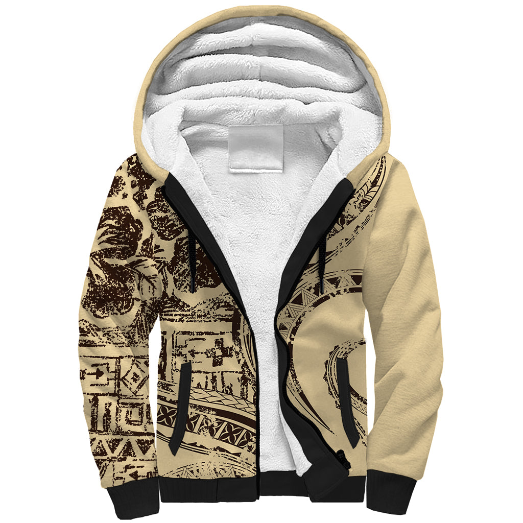 Hawaiian Hibiscus Tribal Vintage Motif Sherpa Hoodie Ver 3