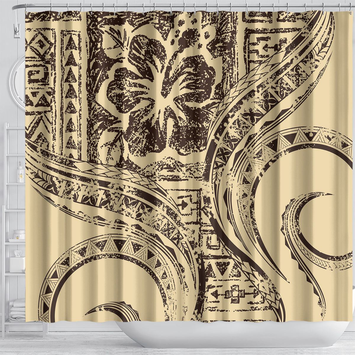 Hawaiian Hibiscus Tribal Vintage Motif Shower Curtain Ver 3