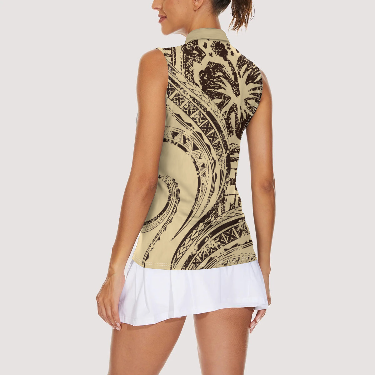 Hawaiian Hibiscus Tribal Vintage Motif Women Sleeveless Polo Shirt Ver 3