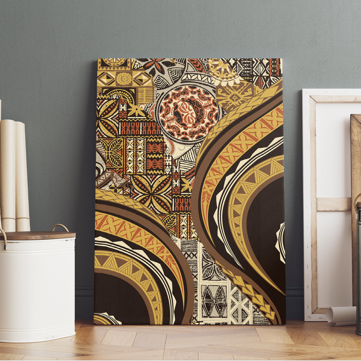 Hawaiian Hibiscus Tribal Vintage Motif Canvas Wall Art Ver 4