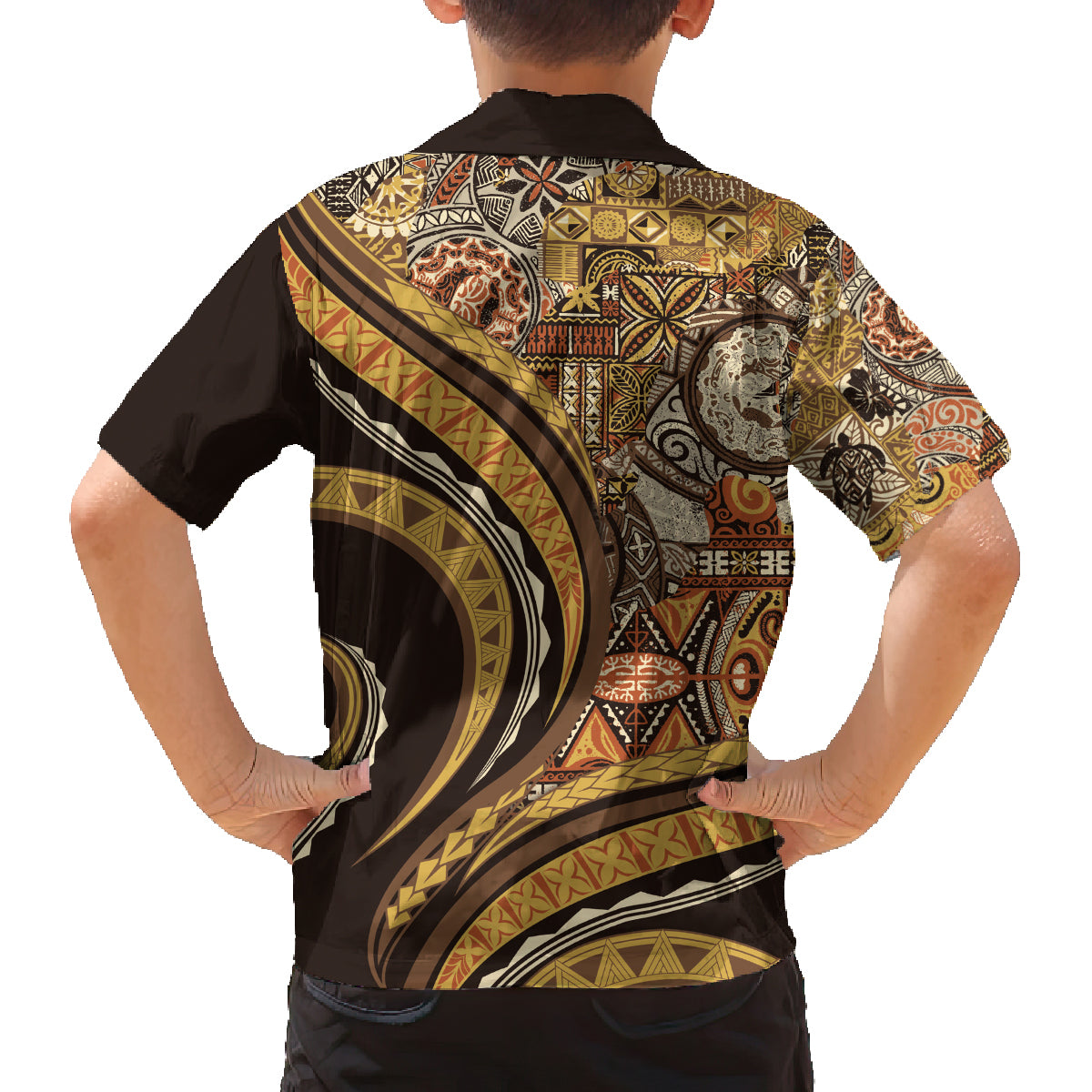 Hawaiian Hibiscus Tribal Vintage Motif Family Matching Long Sleeve Bodycon Dress and Hawaiian Shirt Ver 4