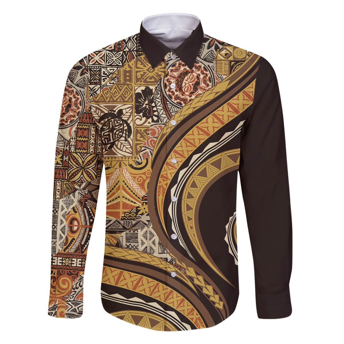 Hawaiian Hibiscus Tribal Vintage Motif Family Matching Long Sleeve Bodycon Dress and Hawaiian Shirt Ver 4