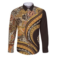 Hawaiian Hibiscus Tribal Vintage Motif Family Matching Off The Shoulder Long Sleeve Dress and Hawaiian Shirt Ver 4