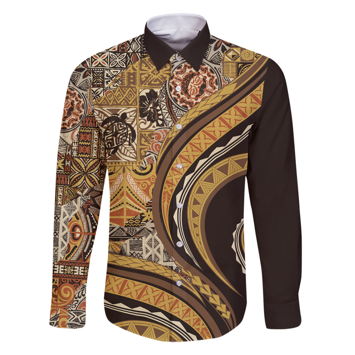 Hawaiian Hibiscus Tribal Vintage Motif Family Matching Short Sleeve Bodycon Dress and Hawaiian Shirt Ver 4