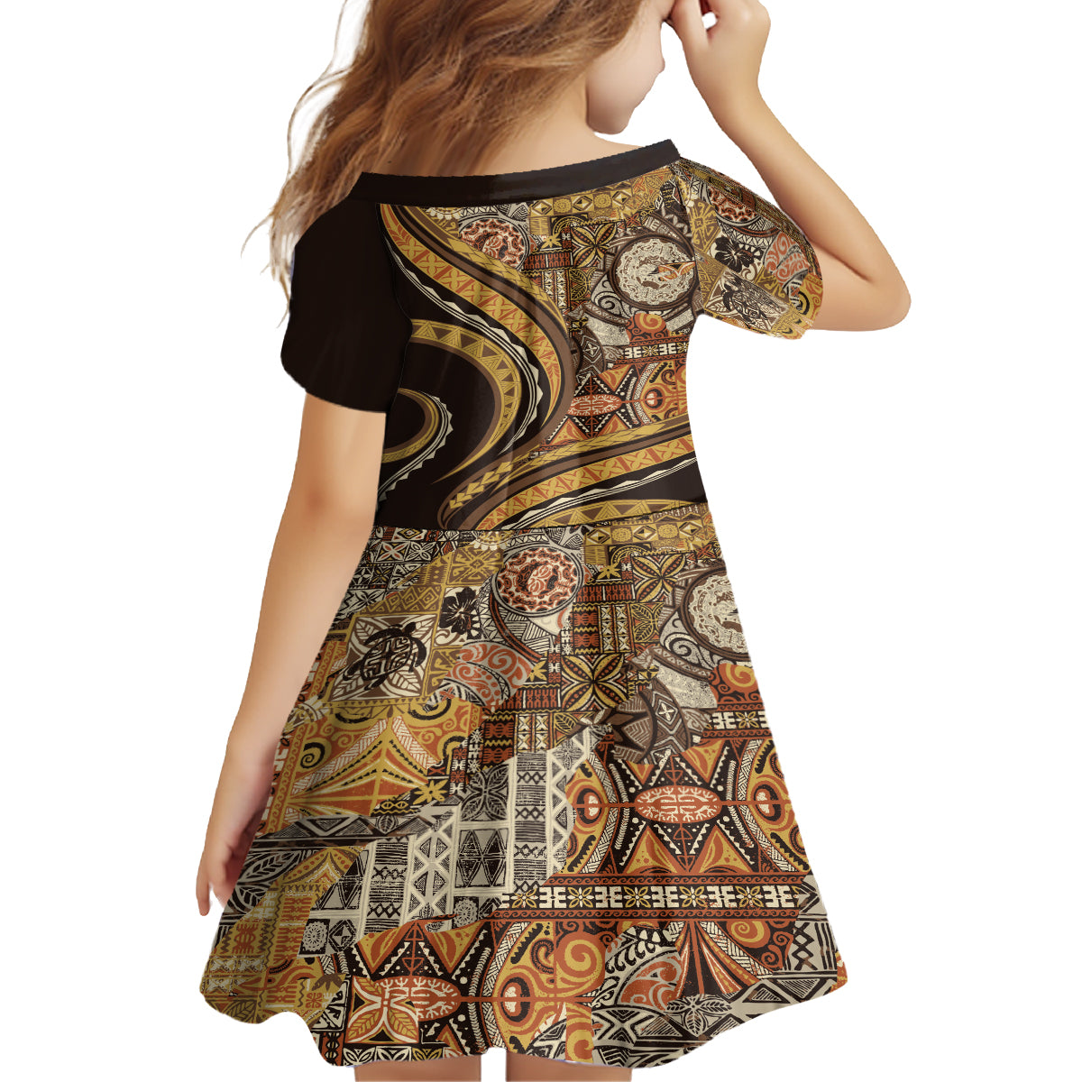 Hawaiian Hibiscus Tribal Vintage Motif Kid Short Sleeve Dress Ver 4