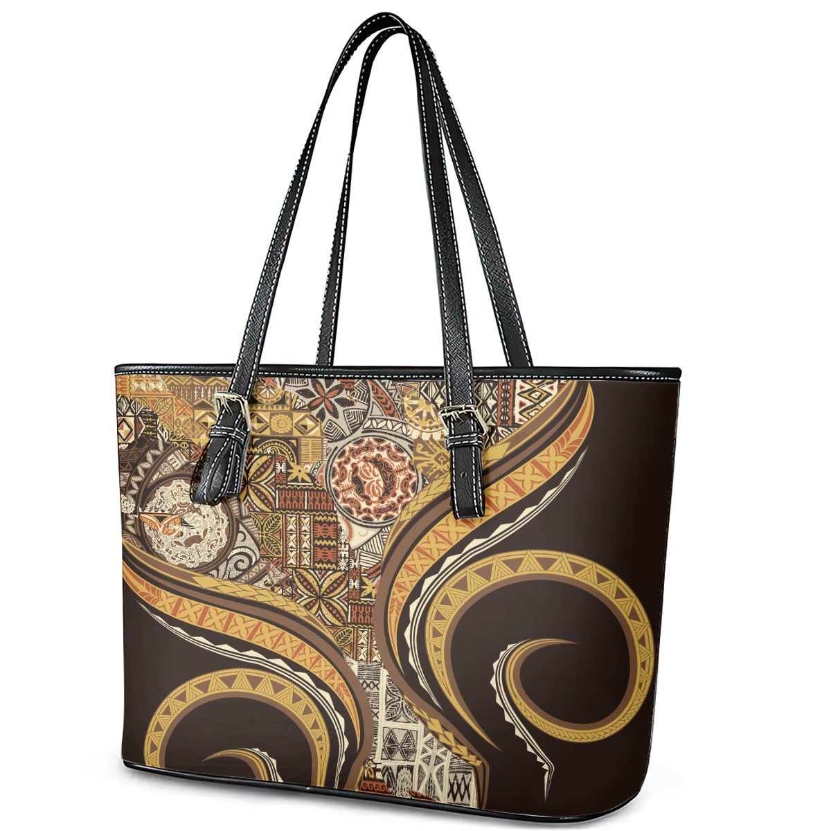Hawaiian Hibiscus Tribal Vintage Motif Leather Tote Bag Ver 4