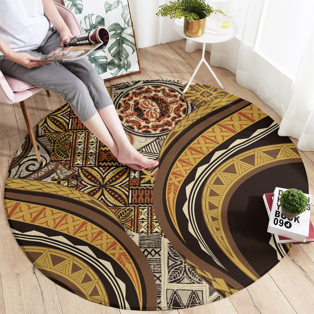 Hawaiian Hibiscus Tribal Vintage Motif Round Carpet Ver 4 LT9 - Polynesian Pride