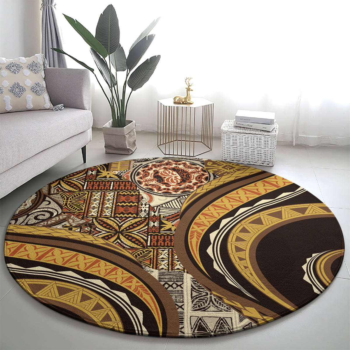 Hawaiian Hibiscus Tribal Vintage Motif Round Carpet Ver 4 LT9 - Polynesian Pride