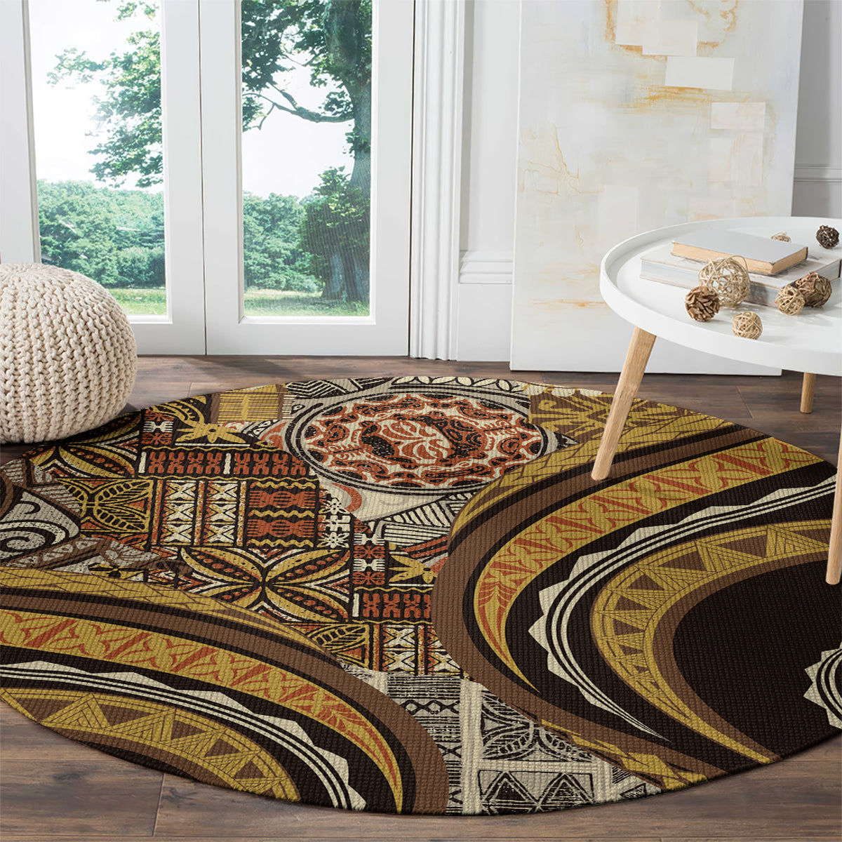 Hawaiian Hibiscus Tribal Vintage Motif Round Carpet Ver 4 LT9 - Polynesian Pride